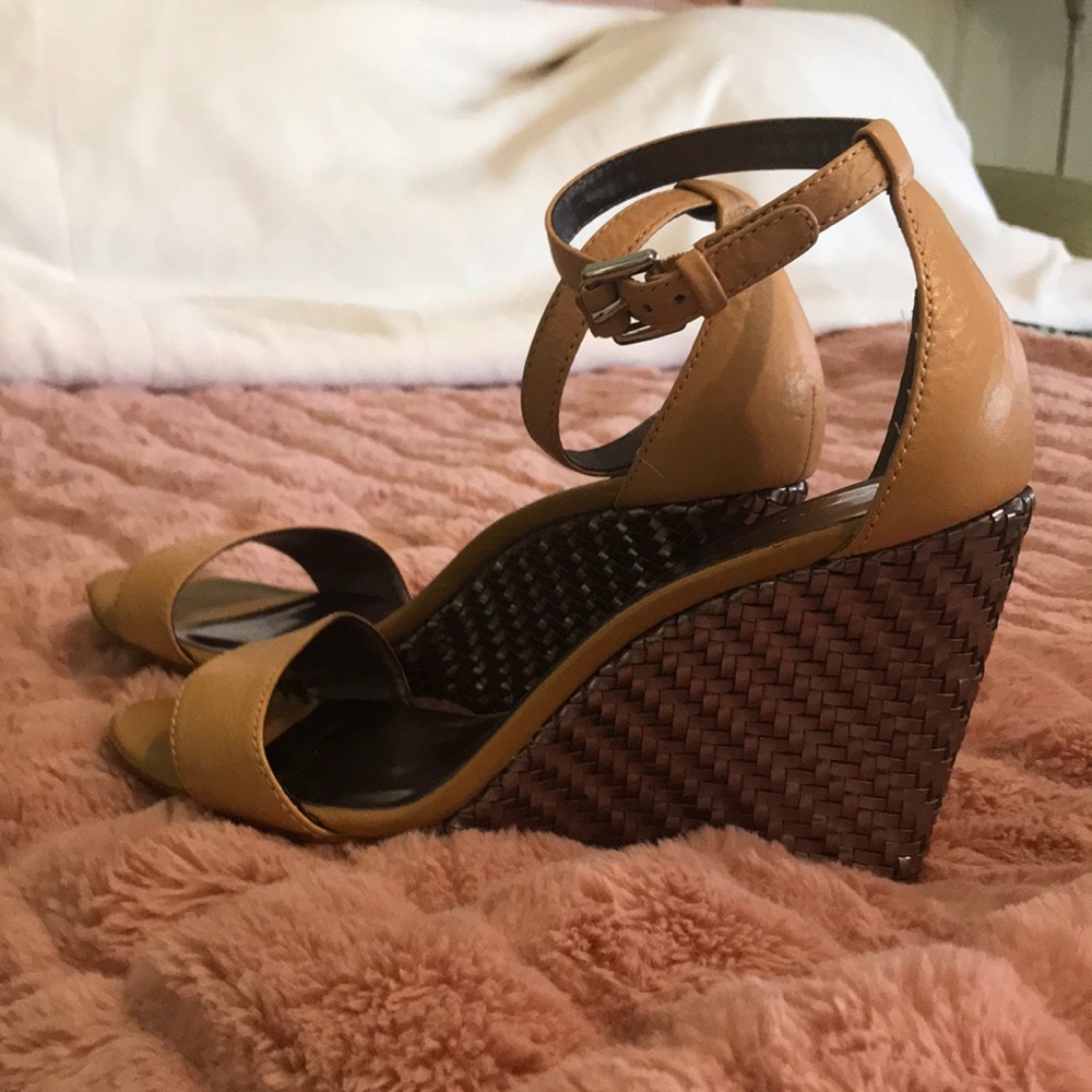 Tan, silver wedges Coach, size 9